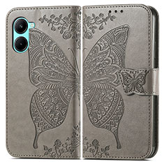 Coque Portefeuille Papillon Livre Cuir Etui Clapet pour Realme C33 (2023) Gris