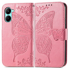 Coque Portefeuille Papillon Livre Cuir Etui Clapet pour Realme C33 (2023) Rose Rouge