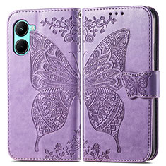 Coque Portefeuille Papillon Livre Cuir Etui Clapet pour Realme C33 (2023) Violet Clair