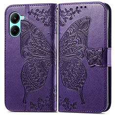 Coque Portefeuille Papillon Livre Cuir Etui Clapet pour Realme C33 Violet