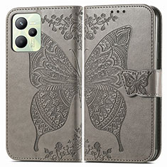 Coque Portefeuille Papillon Livre Cuir Etui Clapet pour Realme C35 Gris