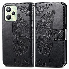 Coque Portefeuille Papillon Livre Cuir Etui Clapet pour Realme C35 Noir