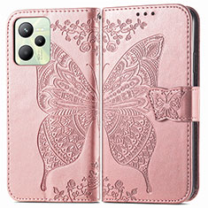 Coque Portefeuille Papillon Livre Cuir Etui Clapet pour Realme C35 Or Rose