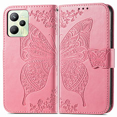 Coque Portefeuille Papillon Livre Cuir Etui Clapet pour Realme C35 Rose Rouge