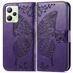 Coque Portefeuille Papillon Livre Cuir Etui Clapet pour Realme C35 Violet