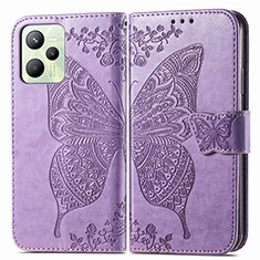 Coque Portefeuille Papillon Livre Cuir Etui Clapet pour Realme C35 Violet Clair