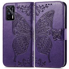 Coque Portefeuille Papillon Livre Cuir Etui Clapet pour Realme GT 5G Violet