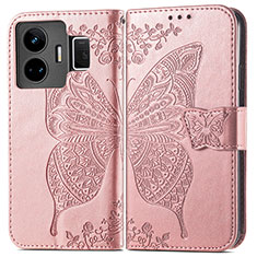 Coque Portefeuille Papillon Livre Cuir Etui Clapet pour Realme GT Neo5 240W 5G Or Rose