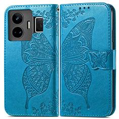 Coque Portefeuille Papillon Livre Cuir Etui Clapet pour Realme GT Neo5 5G Bleu