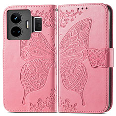 Coque Portefeuille Papillon Livre Cuir Etui Clapet pour Realme GT Neo6 5G Rose Rouge