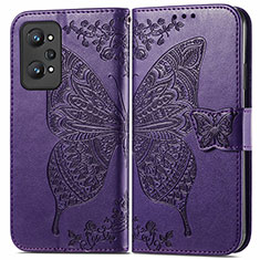 Coque Portefeuille Papillon Livre Cuir Etui Clapet pour Realme GT2 5G Violet