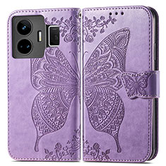 Coque Portefeuille Papillon Livre Cuir Etui Clapet pour Realme GT5 5G Violet Clair