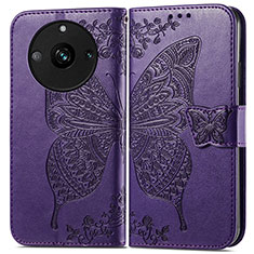 Coque Portefeuille Papillon Livre Cuir Etui Clapet pour Realme Narzo 60 5G Violet