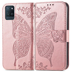 Coque Portefeuille Papillon Livre Cuir Etui Clapet pour Realme V11s 5G Or Rose