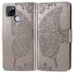 Coque Portefeuille Papillon Livre Cuir Etui Clapet pour Realme V3 5G Gris