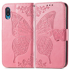 Coque Portefeuille Papillon Livre Cuir Etui Clapet pour Samsung Galaxy A02 Rose Rouge