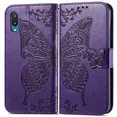 Coque Portefeuille Papillon Livre Cuir Etui Clapet pour Samsung Galaxy A02 Violet