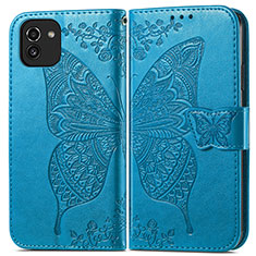 Coque Portefeuille Papillon Livre Cuir Etui Clapet pour Samsung Galaxy A03 Bleu