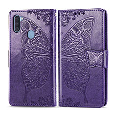 Coque Portefeuille Papillon Livre Cuir Etui Clapet pour Samsung Galaxy A11 Violet