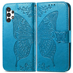Coque Portefeuille Papillon Livre Cuir Etui Clapet pour Samsung Galaxy A13 4G Bleu