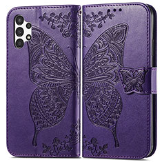 Coque Portefeuille Papillon Livre Cuir Etui Clapet pour Samsung Galaxy A13 4G Violet