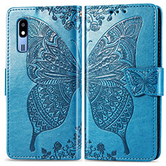 Coque Portefeuille Papillon Livre Cuir Etui Clapet pour Samsung Galaxy A2 Core A260F A260G Bleu