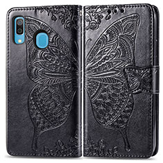 Coque Portefeuille Papillon Livre Cuir Etui Clapet pour Samsung Galaxy A20 Noir