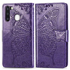 Coque Portefeuille Papillon Livre Cuir Etui Clapet pour Samsung Galaxy A21 European Violet