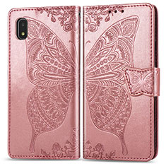 Coque Portefeuille Papillon Livre Cuir Etui Clapet pour Samsung Galaxy A21 SC-42A Rose