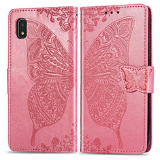 Coque Portefeuille Papillon Livre Cuir Etui Clapet pour Samsung Galaxy A21 SC-42A Rose Rouge