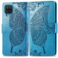 Coque Portefeuille Papillon Livre Cuir Etui Clapet pour Samsung Galaxy A22 4G Bleu