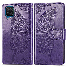 Coque Portefeuille Papillon Livre Cuir Etui Clapet pour Samsung Galaxy A22 4G Violet