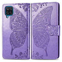 Coque Portefeuille Papillon Livre Cuir Etui Clapet pour Samsung Galaxy A22 4G Violet Clair