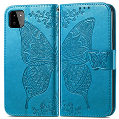 Coque Portefeuille Papillon Livre Cuir Etui Clapet pour Samsung Galaxy A22 5G Bleu