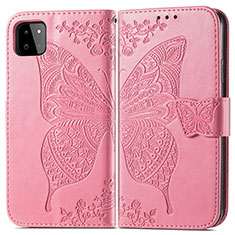 Coque Portefeuille Papillon Livre Cuir Etui Clapet pour Samsung Galaxy A22 5G Rose Rouge