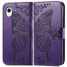 Coque Portefeuille Papillon Livre Cuir Etui Clapet pour Samsung Galaxy A22 5G SC-56B Violet