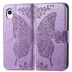 Coque Portefeuille Papillon Livre Cuir Etui Clapet pour Samsung Galaxy A22 5G SC-56B Violet Clair
