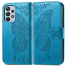 Coque Portefeuille Papillon Livre Cuir Etui Clapet pour Samsung Galaxy A23 5G Bleu