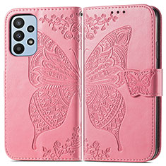 Coque Portefeuille Papillon Livre Cuir Etui Clapet pour Samsung Galaxy A23 5G Rose Rouge