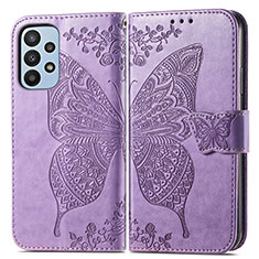 Coque Portefeuille Papillon Livre Cuir Etui Clapet pour Samsung Galaxy A23 5G Violet Clair