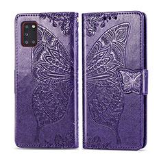 Coque Portefeuille Papillon Livre Cuir Etui Clapet pour Samsung Galaxy A31 Violet