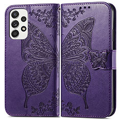 Coque Portefeuille Papillon Livre Cuir Etui Clapet pour Samsung Galaxy A33 5G Violet