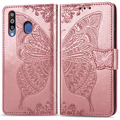 Coque Portefeuille Papillon Livre Cuir Etui Clapet pour Samsung Galaxy A40s Rose