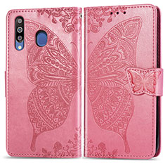 Coque Portefeuille Papillon Livre Cuir Etui Clapet pour Samsung Galaxy A40s Rose Rouge