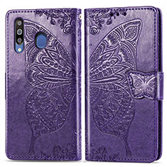 Coque Portefeuille Papillon Livre Cuir Etui Clapet pour Samsung Galaxy A40s Violet