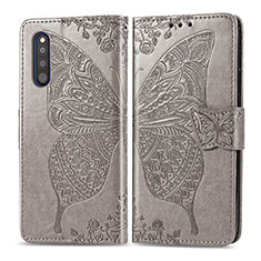 Coque Portefeuille Papillon Livre Cuir Etui Clapet pour Samsung Galaxy A41 SC-41A Gris