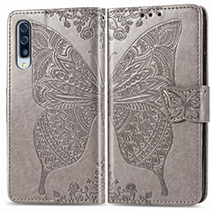 Coque Portefeuille Papillon Livre Cuir Etui Clapet pour Samsung Galaxy A50 Gris