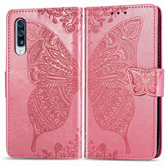 Coque Portefeuille Papillon Livre Cuir Etui Clapet pour Samsung Galaxy A50 Rose Rouge