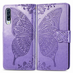 Coque Portefeuille Papillon Livre Cuir Etui Clapet pour Samsung Galaxy A50 Violet Clair