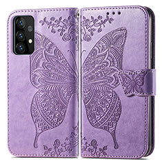 Coque Portefeuille Papillon Livre Cuir Etui Clapet pour Samsung Galaxy A52 4G Violet Clair